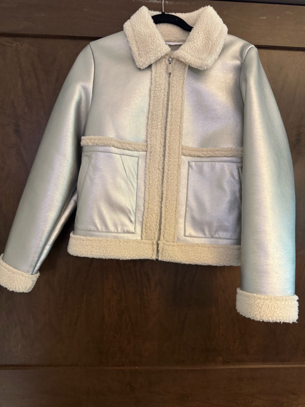 NWOT A New Day Metallic Silver Faux Shearling Jacket